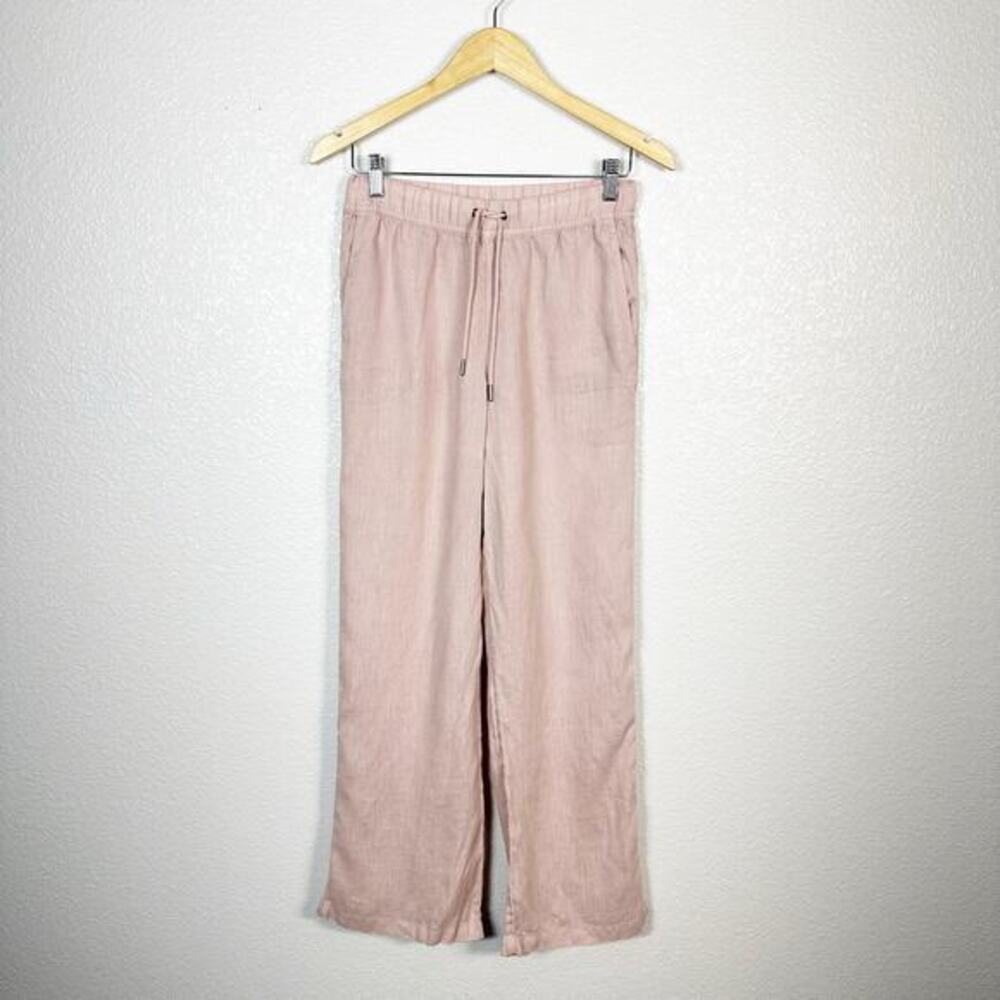 Reiss Women’s Cleo Garmet Dyed Straight Leg 100% Linen Trouser Pant Dusty Pink 0